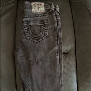 True Religion Gray Skinny Jeans with Signature Horseshoe Design